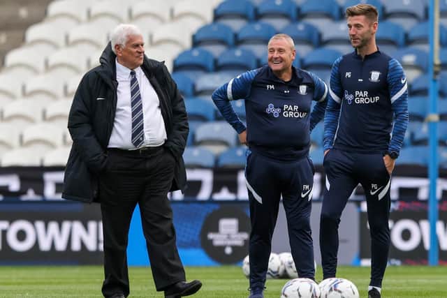 Frankie McAvoy (centre) with Peter Ridsdale (left) and Paul Gallagher (right).