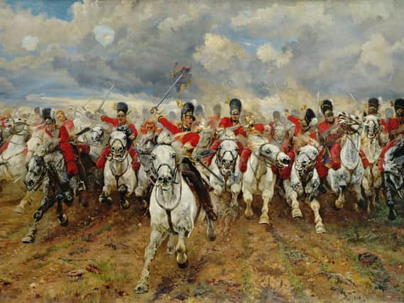 An oil painting depiction of the Battle of Waterloo
