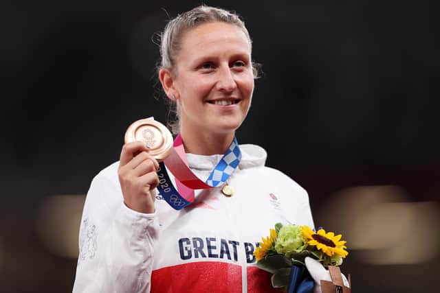 Holly Bradshaw with Olympic bronze in Tokyo earlier this month (photos: Getty Images)