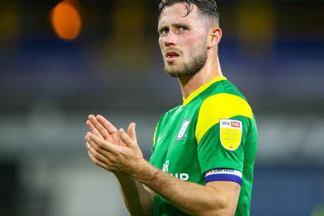 Alan Browne applauds the PNE fans after the game.