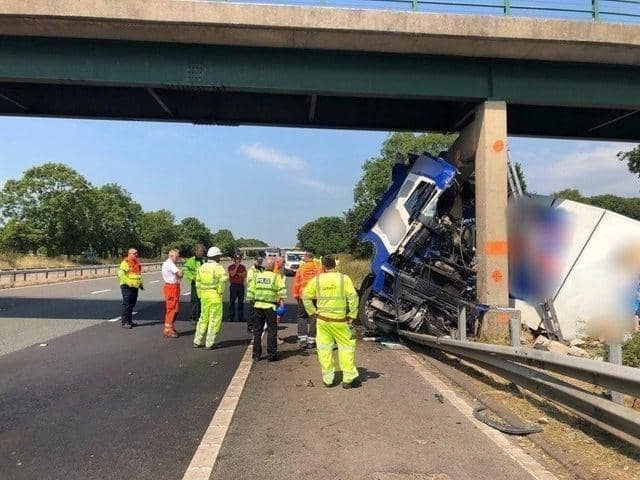 The M6 access bridge at Barnacre, between junctions 32 and 33, was struck by a lorry in July 2018