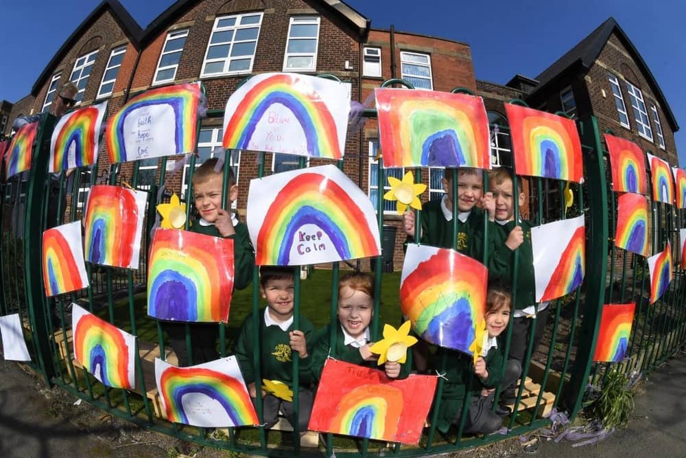 Display of rainbows to praise the city's carers at St Gregory's Catholic Primary School in Preston