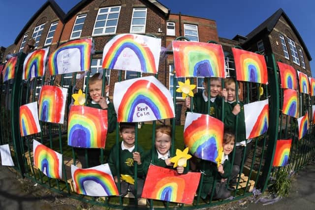 Display of rainbows to praise the city's carers at St Gregory's Catholic Primary School in Preston