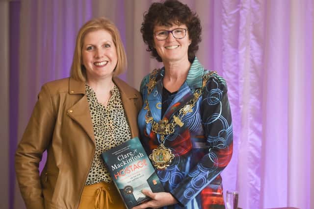 Fylde mayor Elaine Silverwood with author Clare Mackintosh