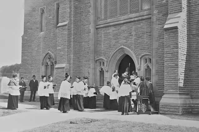 The opening of St Joseph's RC Church in 1901, five year after the land was donated by Margaret Coulston.