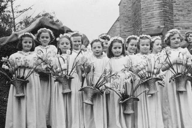 Photograph from St Joseph's archive of girls attending their first Holy Communion.
