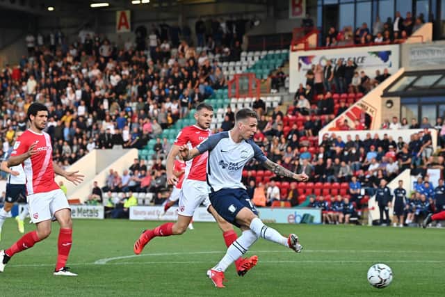 Emil Riis finds the back of the net for PNE. Credit: PNE/Ian Robinson.