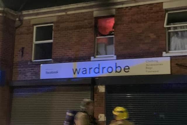 The fire broke out in a flat above the Wardrobe clothes shop in Hough Lane, Leyland at around 11pm. Pic: Mike Swanson