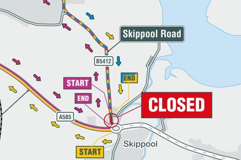 Highways England has published these  maps showing the diversions due to the road closure at Skippool