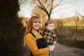 Breast cancer patient Hollie Dring with young son Theo.