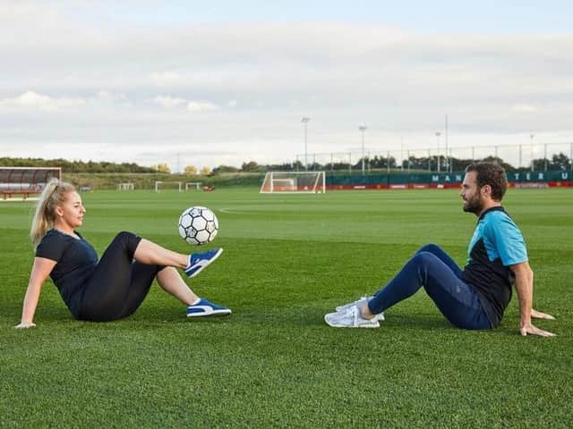 Liv Cooke with Manchester United ace Juan Mata