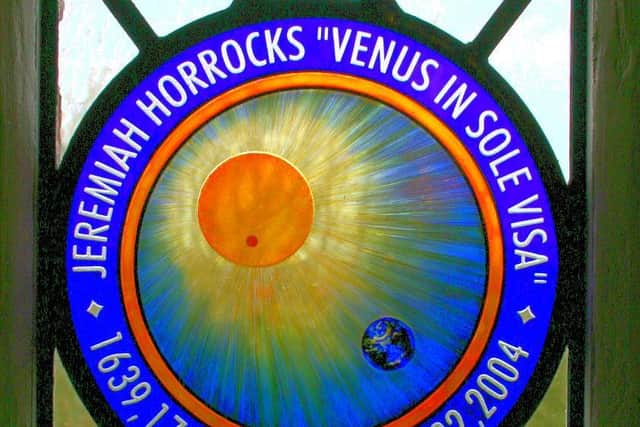 A stained glass window at Carr House marking Horrocks' discovery. Picture: Lancashire County Council