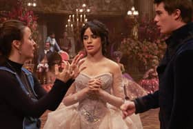 Kay Cannon, Camila Cabello and Nicholas Galitzine behind the scenes of the movie  filmed inside the Blackpool Tower Ballroom  Amazon Pictures
