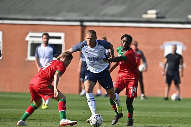 Brad Potts in action for Preston North End's reserves against Walsall at Euxton  Pic courtesy of PNE