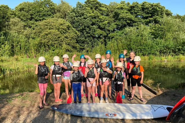 Outside lockdown Brownies were able to have a go at paddleboarding