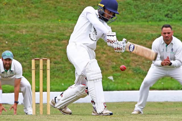 Atharva Taide in action for Lancaster Cricket Club   Pic: Tony North