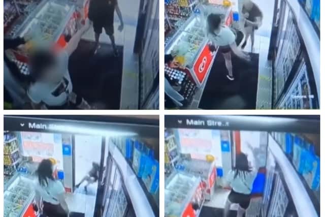 In CCTV footage taken from a convenience store in New Hall Lane, the young woman suddenly spins round and performs a powerful martial arts-style flying kick on the man - sending him sprawling into the street outside - before casually closing the shop door behind him