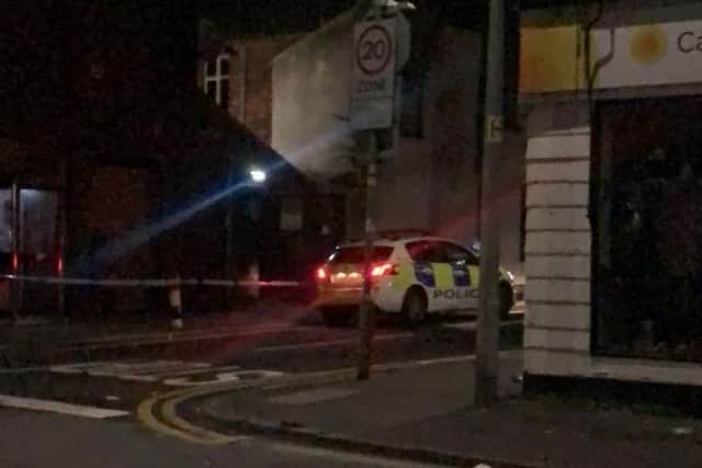 The pavement at the side of the Co-op in Ripon Street was cordoned off with police tape until late in the evening whilst an officer remained parked at the scene until 11.30pm. Pic: Leanne Smith