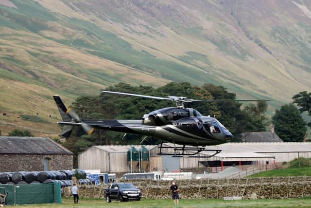The helicopter landing in the Lake District