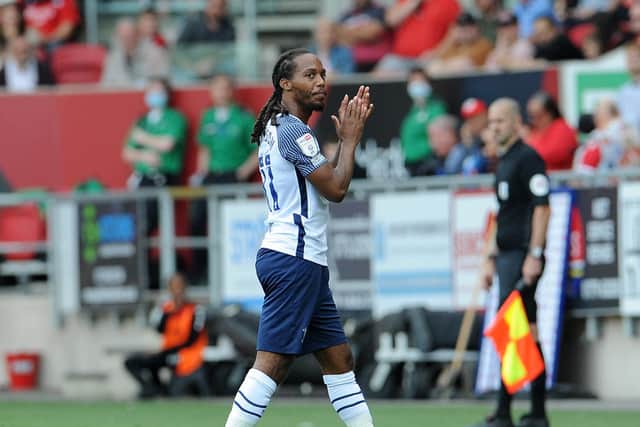 Daniel Johnson claps the Preston North End fans after being substituted against Bristol City
