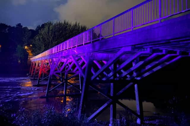 The lighting up of the Old Tram Bridge in Preston was inspired by a similar campaign staged to call for the repair of London's Hammersmith Bridge (image: CDS Events)