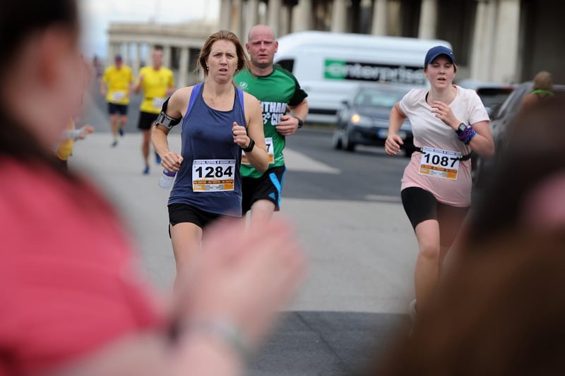 Runners take part in the Blackpool Half and full marathon along the promenade in Blackpool on Sunday.