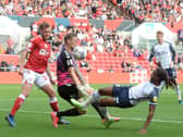 Preston North End skipper Daniel Johnson sees a shot blocked by Bristol City goalkeeper Dan Bentley