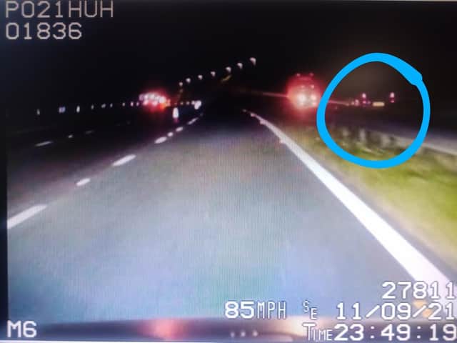 The car, circled heading the wrong way down the M6 on Saturday. Photo: Lancs Road Police