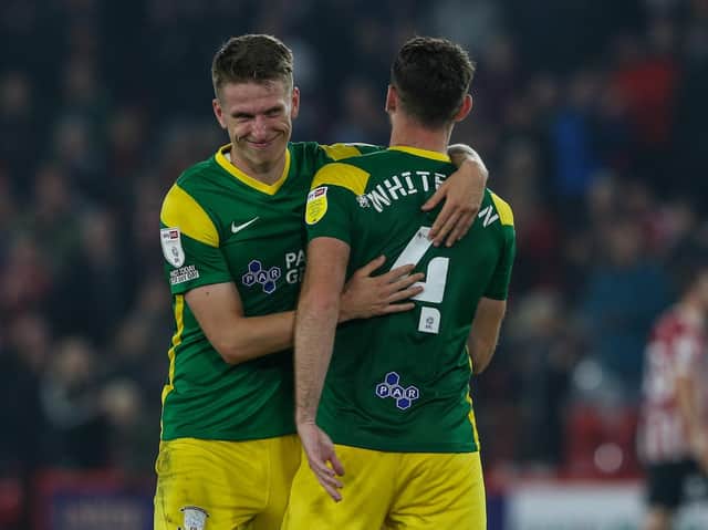 Emil Riis smiles having scored the goal to give PNE a point on the road.