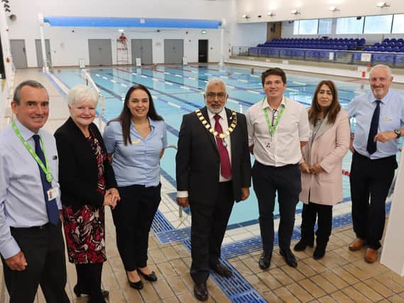 Refurbishment of West View Better Health Leisure Centre in Preston. 

From left to right:  Mark Sesnan (CEO of GLL) ; Councillor Jennifer Mein (Cabinet Member for Health and Wellbeing); Jolene Swann (General Manager Better Preston Partnership); Mayor of Preston, Councillor Javed Iqbal; Tim Bestford (GLL’s Head of Service North Region); Councillor Zafar Coupland (Deepdale Ward); Derek Jones (Better Partnership Manager South Lakeland, Copeland and Preston).