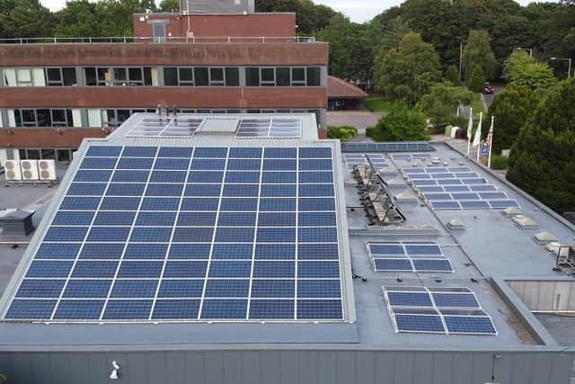The new solar panels on top of the Civic Centre. Credit: Keith Martin.