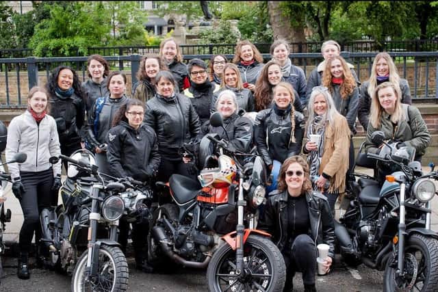 A female bikers' group ride