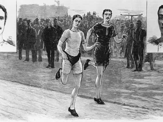 Long-term rival British athletes William Cummings and Walter George compete against each other in a 10-mile race