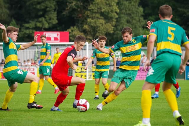 Match action from Brig's game at Runcorn Linnets (photo:Ruth Hornby)