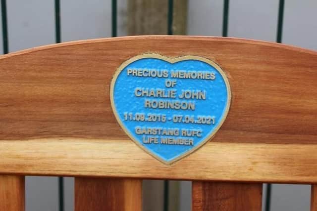 A bench in memory of Charlie was donated by Garstang rugby club