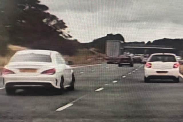 Officers patrolling the motorway in an unmarked car clocked the driver of the white Mercedes reaching speeds over 90mph whilst undertaking cars in the third lane yesterday (Sunday, September 19)