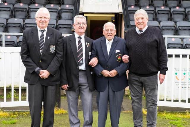 Bamber Bridge stalwarts, from the left, George Halliwell, Tony Molly, Arthur Jackson and Dave Spencer (photo: Ruth Hornby)