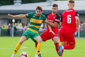 Bamber Bridge skipper Macauley Wilson in action against Runcorn Linnets (photo:Ruth Hornby)