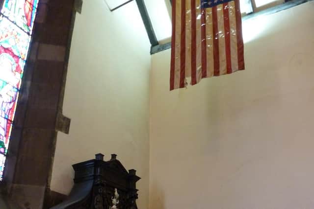 The original US flag hanging in St Laurence’s Church Pictire courtesy of Stuart Clewlow