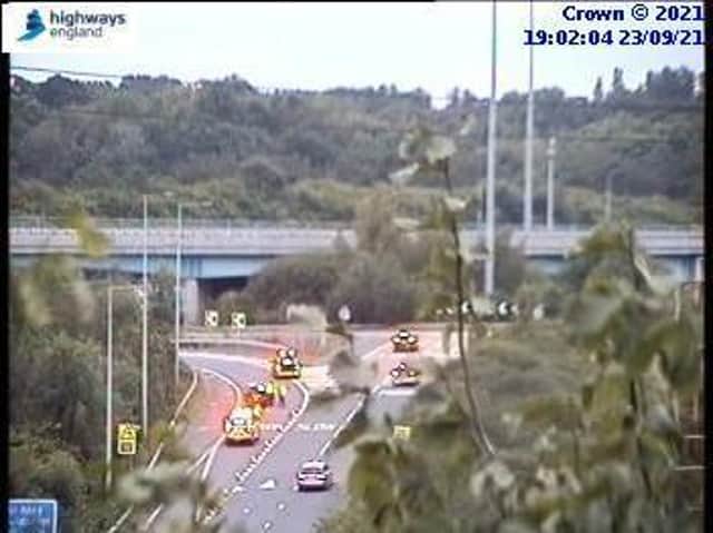 There was a collision on the fast slip road from the A6 roundabout this evening.