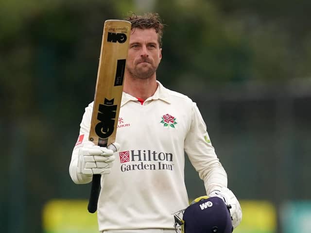 Lancashire’s Dane Vilas after hitting the winning runs after day three of the County Championship Division One match against Hampshire at Aigburth