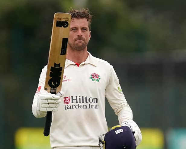 Lancashire’s Dane Vilas after hitting the winning runs after day three of the County Championship Division One match against Hampshire at Aigburth