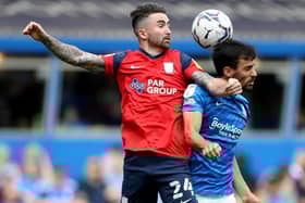 PNE striker Sean Maguire challenges Birmingham City’s Maxime Colin at St Andrew’s
