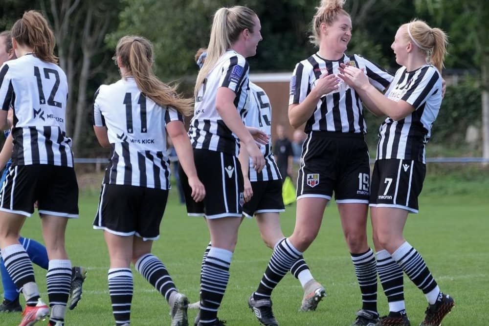 Chorley women celebrate their second goal scored by Rachel Hindle