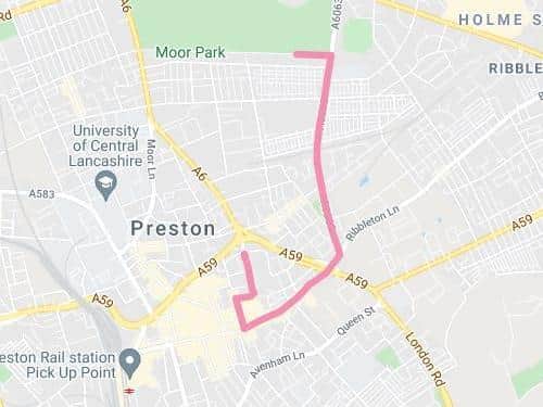 The route the parade will take through Preston