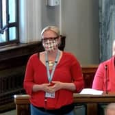 County Cllr Lizzi Collinge (standing) pictured in May during a debate at the first in-person full council meeting at Lancashire County Council in 15 months (image via Lancashire County Council webcast)