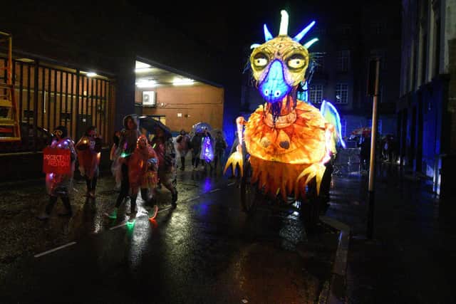 This animated and illuminated mobile mechanical puppet, Jabberwocky, was one of the many exciting features in the procession.