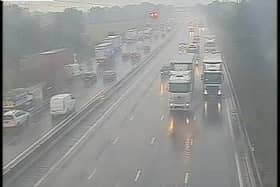 Congestion was building following a collision on the M6 southbound. (Credit: Highways England)