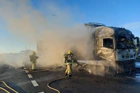 A lorry caught fire on the M6 between junctions 20 and 21 (Credit: North West Motorway Police)