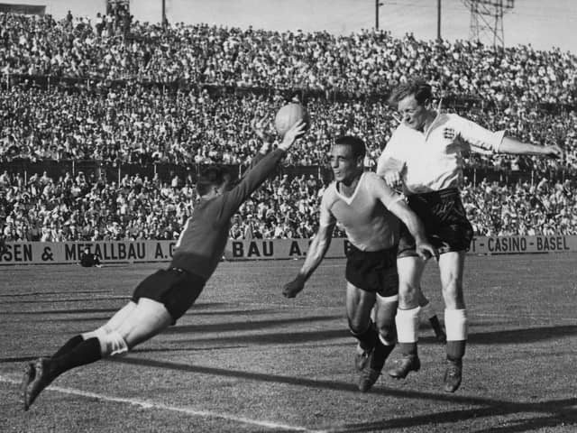 Preston North End's Tom Finney in action for England